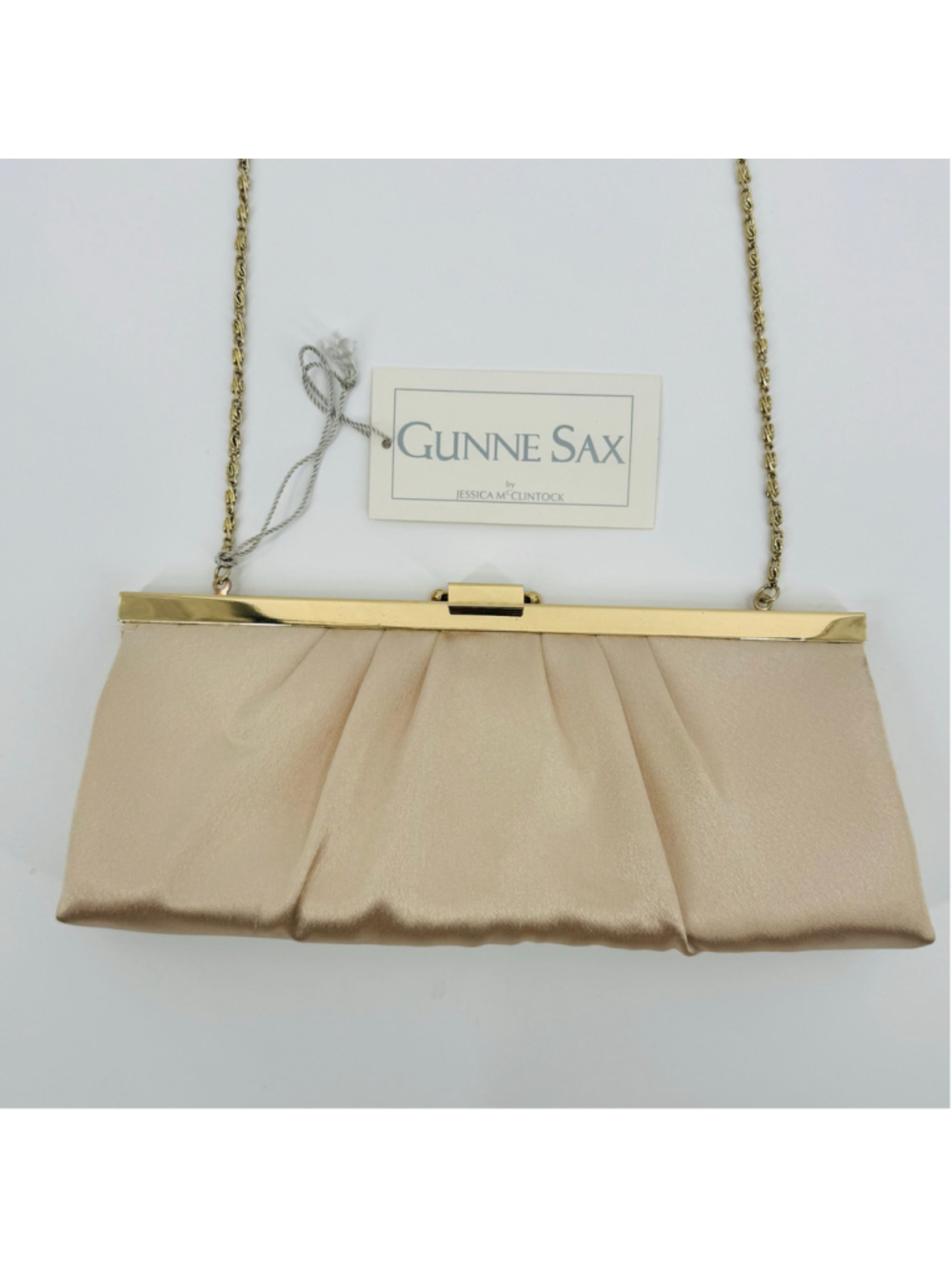 NWT Vintage Gunne Sax Champagne Satin Gold Evening Bag Formal Clutch